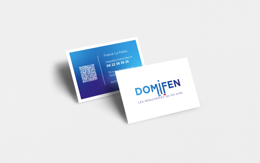 carte de visite Domifen avec dégradé de bleu à l'intérieur de la carte